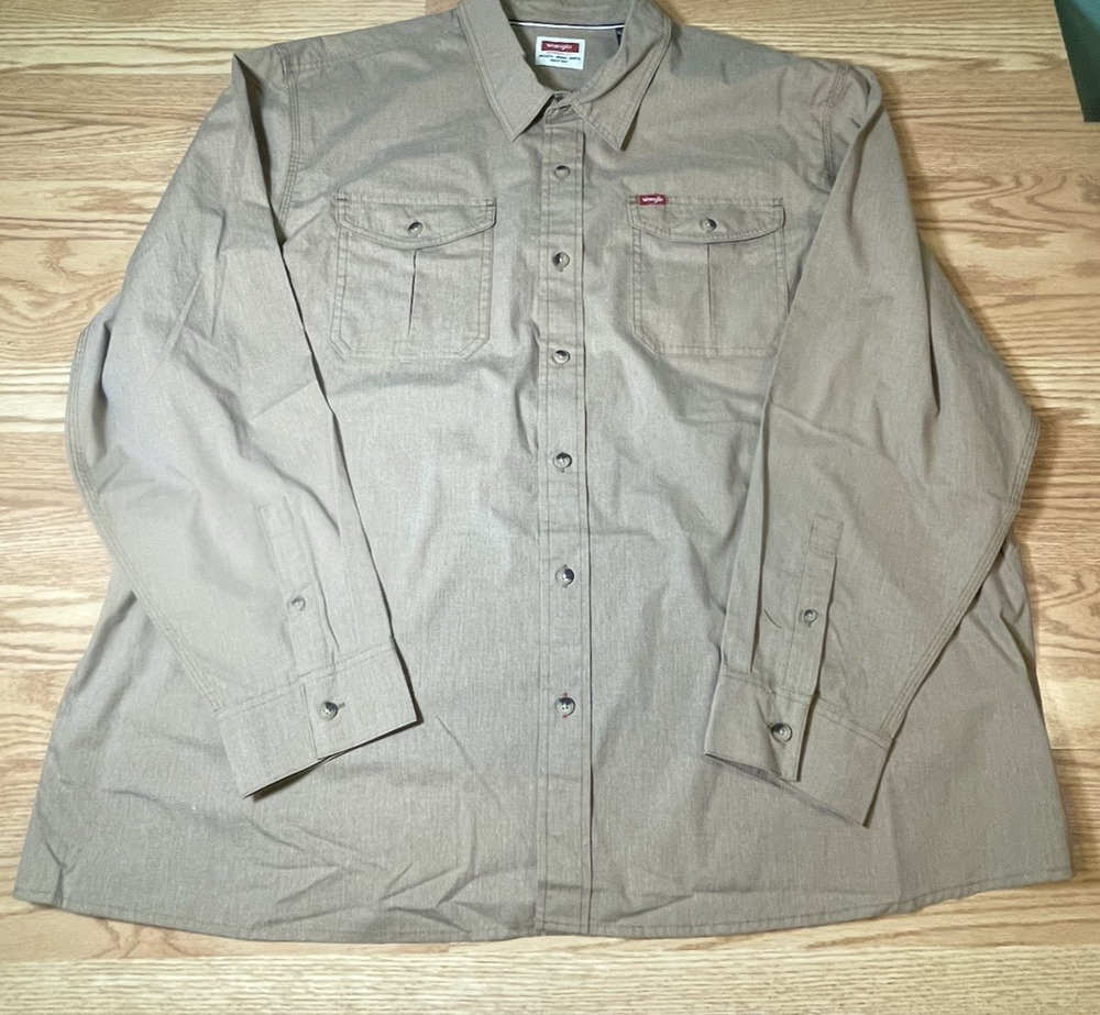Wrangler Men's Long Sleeve Shirt Five Star Heritage Relaxed Fit Brown Size 3XL